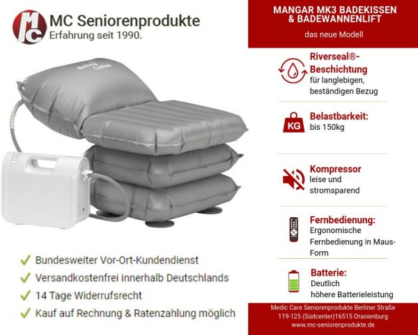 Mangar MK3 Badekissen Badewannenlift ausblasbar
